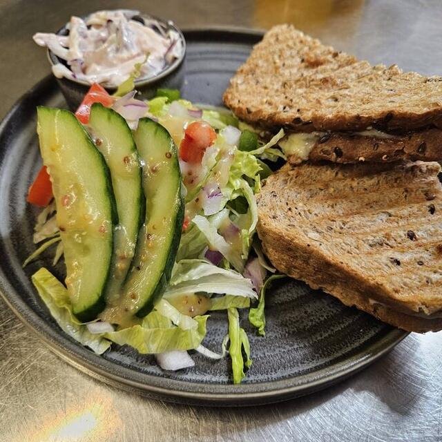 Toasted granary sandwich with salad and coleslaw